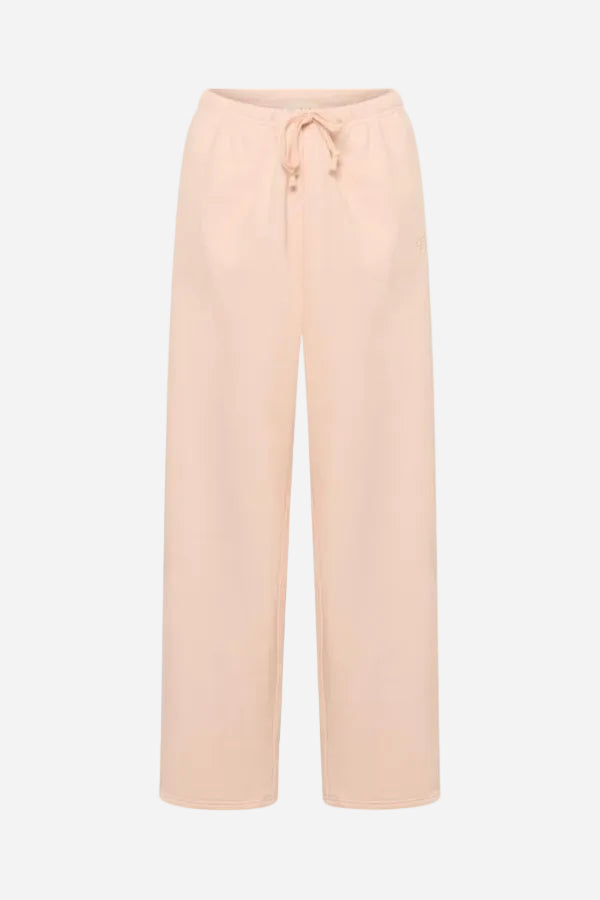 Beige pants with a drawstring on a white background