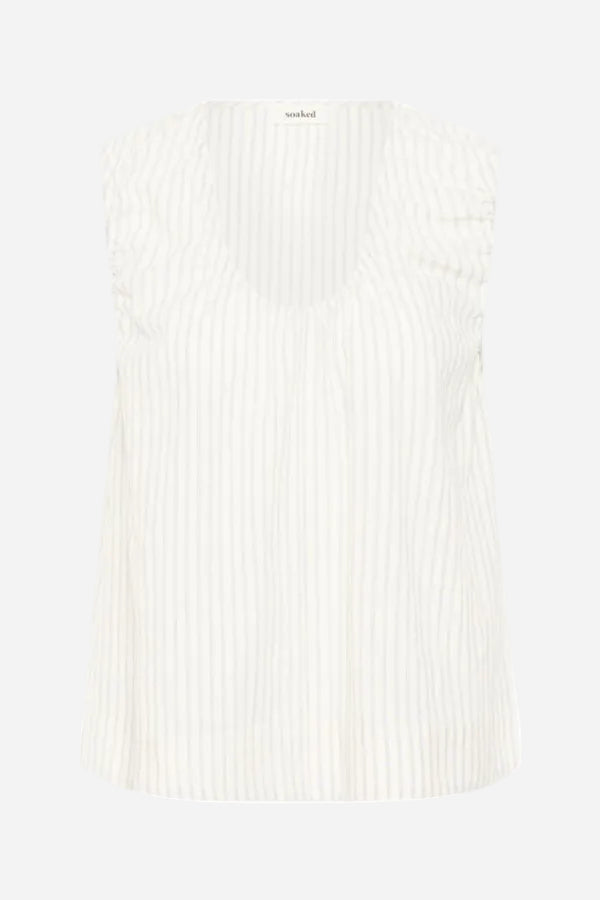 White STRIPED sleeveless top on a white background