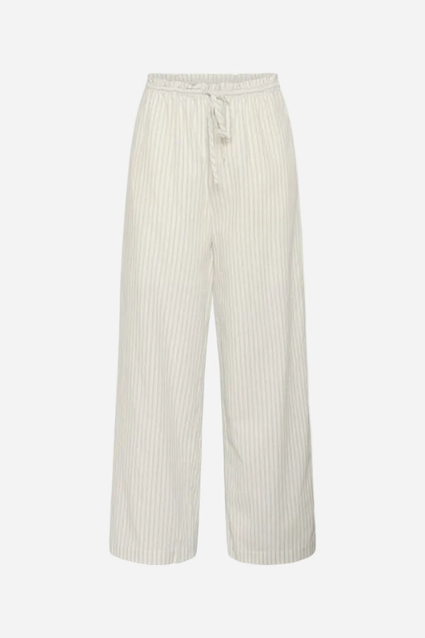 White striped pants on a white background