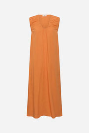 Orange sleeveless dress on a white background