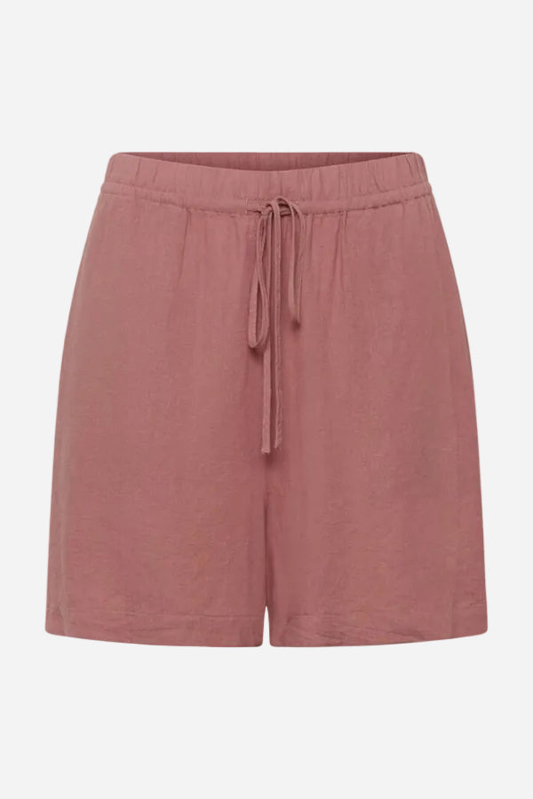 Mauve shorts with a drawstring on a white background
