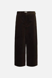 Dark brown wide-leg corduroy trousers shown flat against a solid white background.
