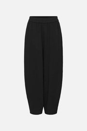 Black wide-leg cropped pants with an elastic waistband, shown against a plain white background.