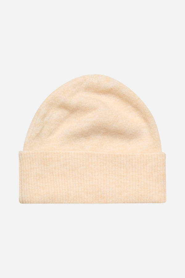Beige beanie on a light gray background