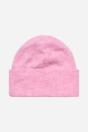 Pink beanie hat on a white background