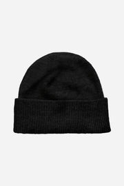Black beanie hat on a white background