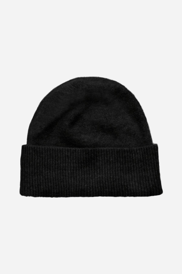 Black beanie hat on a white background