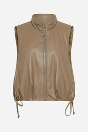 Beige leather vest with a zipper on a white background