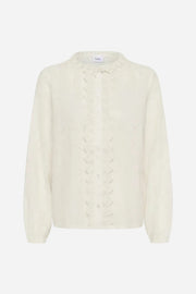 White shirt with frill detail on a white background