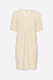 Beige BRODERIE ANGLAISE dress on a white background