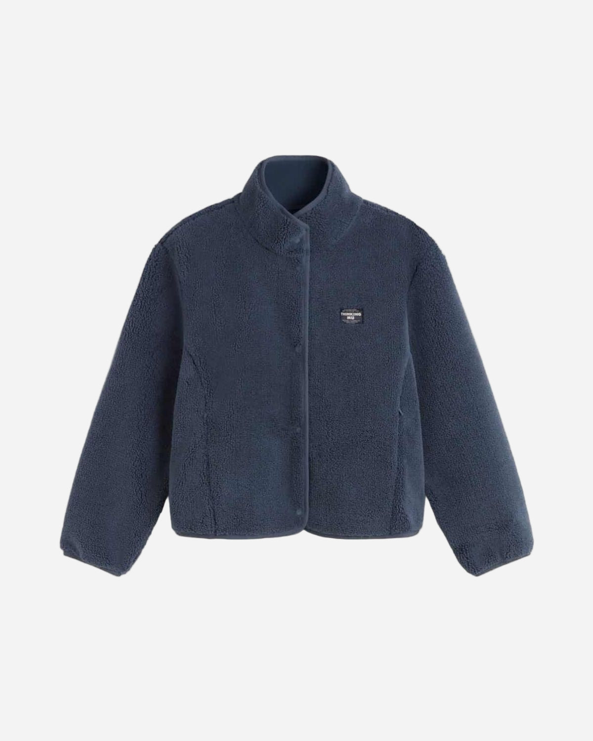 Blue fleece jacket on a white background