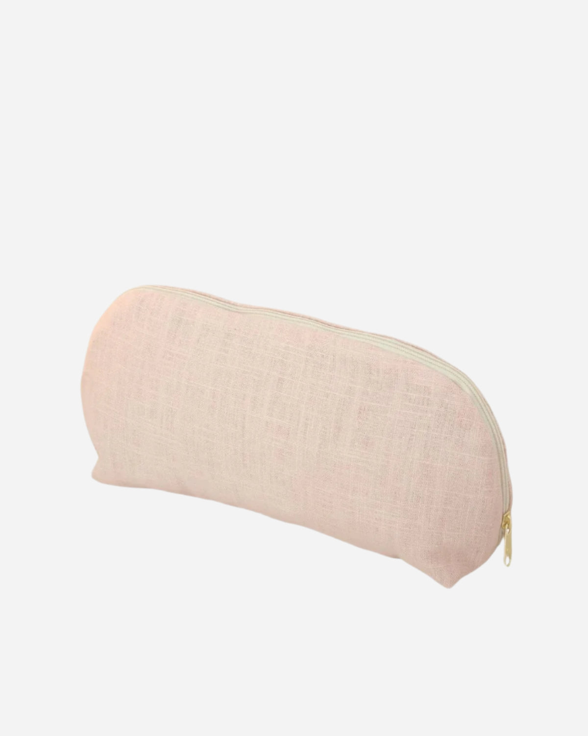 Soft pink pouch with a zipper on a white background