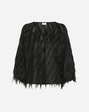 Black feathered garment on a white background