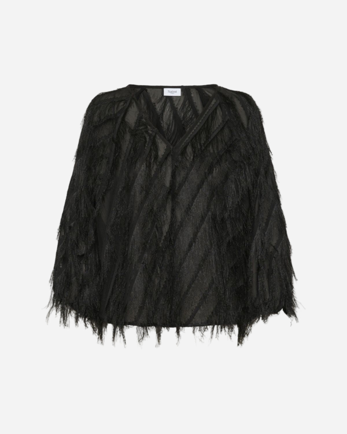 Black feathered garment on a white background
