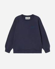Navy blue sweatshirt with embroidery on a white background