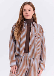 EVINE SHIRT LIGHT BROWN STRIPE