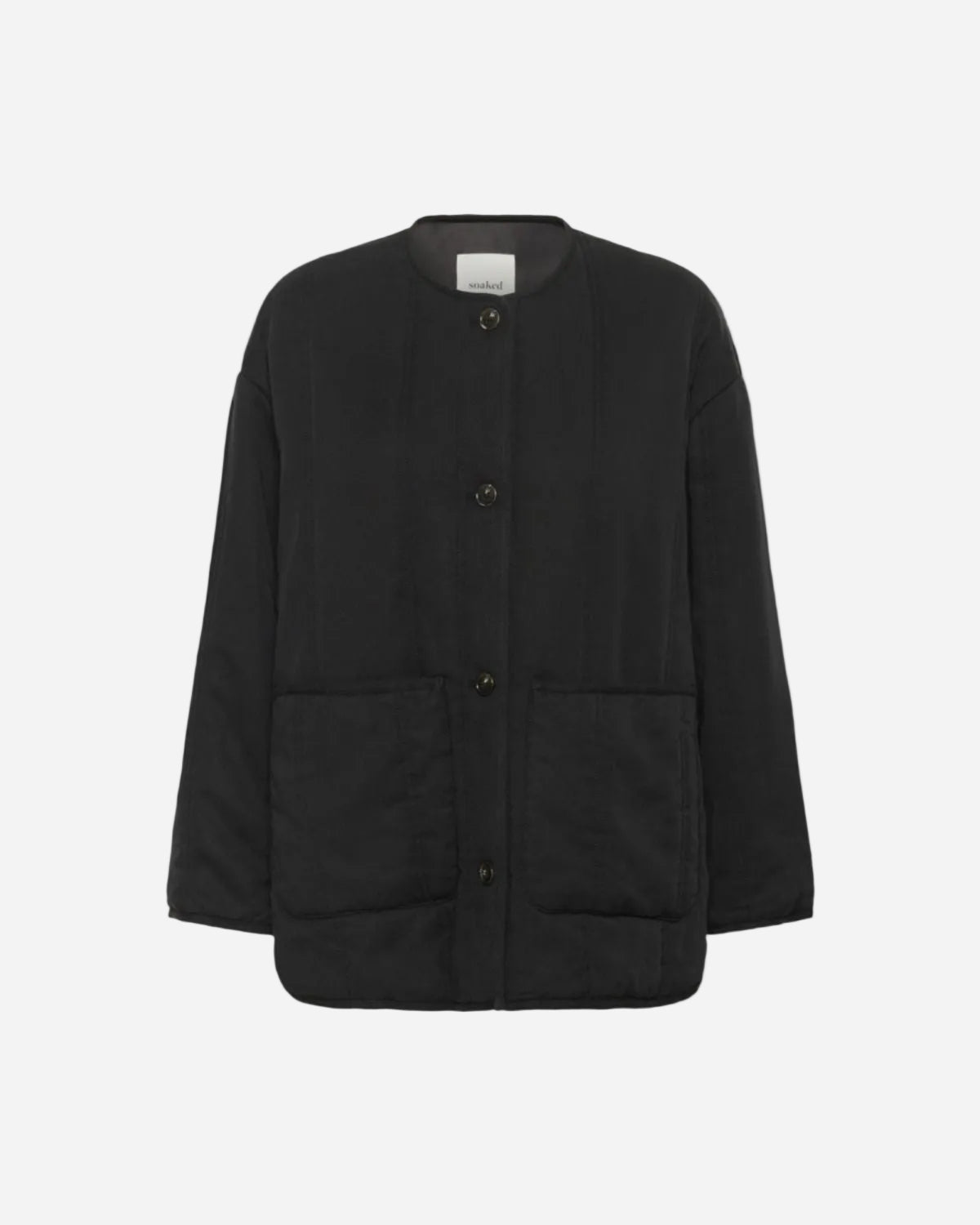 Black jacket with button details on a white background