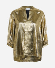 Gold metallic blouse on a white background