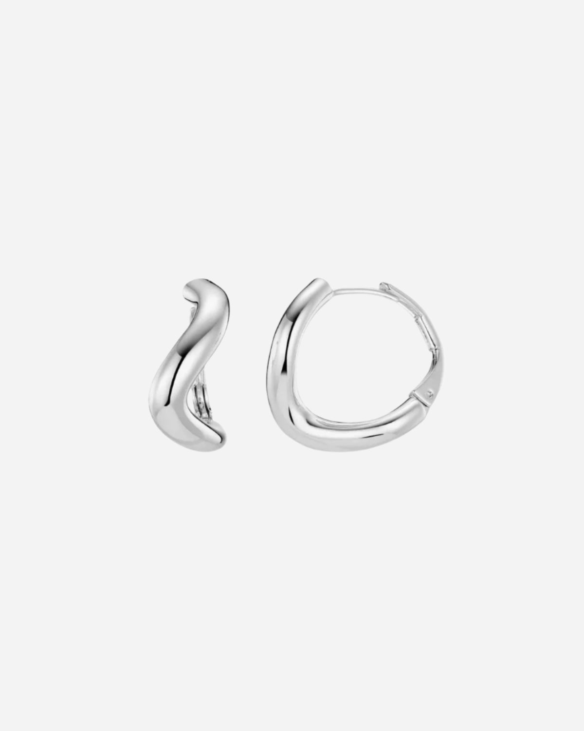 Pair of silver hoop earrings on a white background
