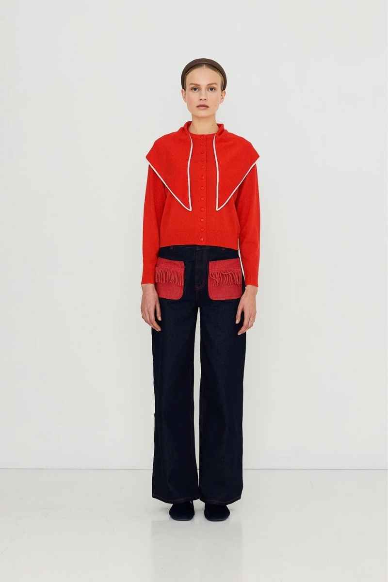 SCARF NECK LARA CARDIGAN DARK RED