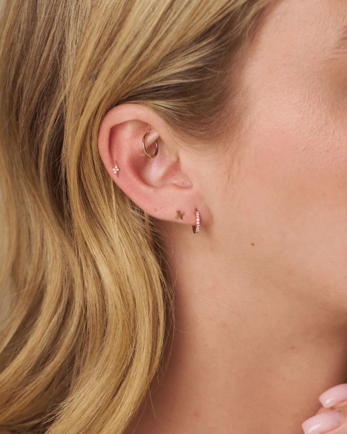 CELESTIAL STUD & PAVE MICRO HOOP EARRING