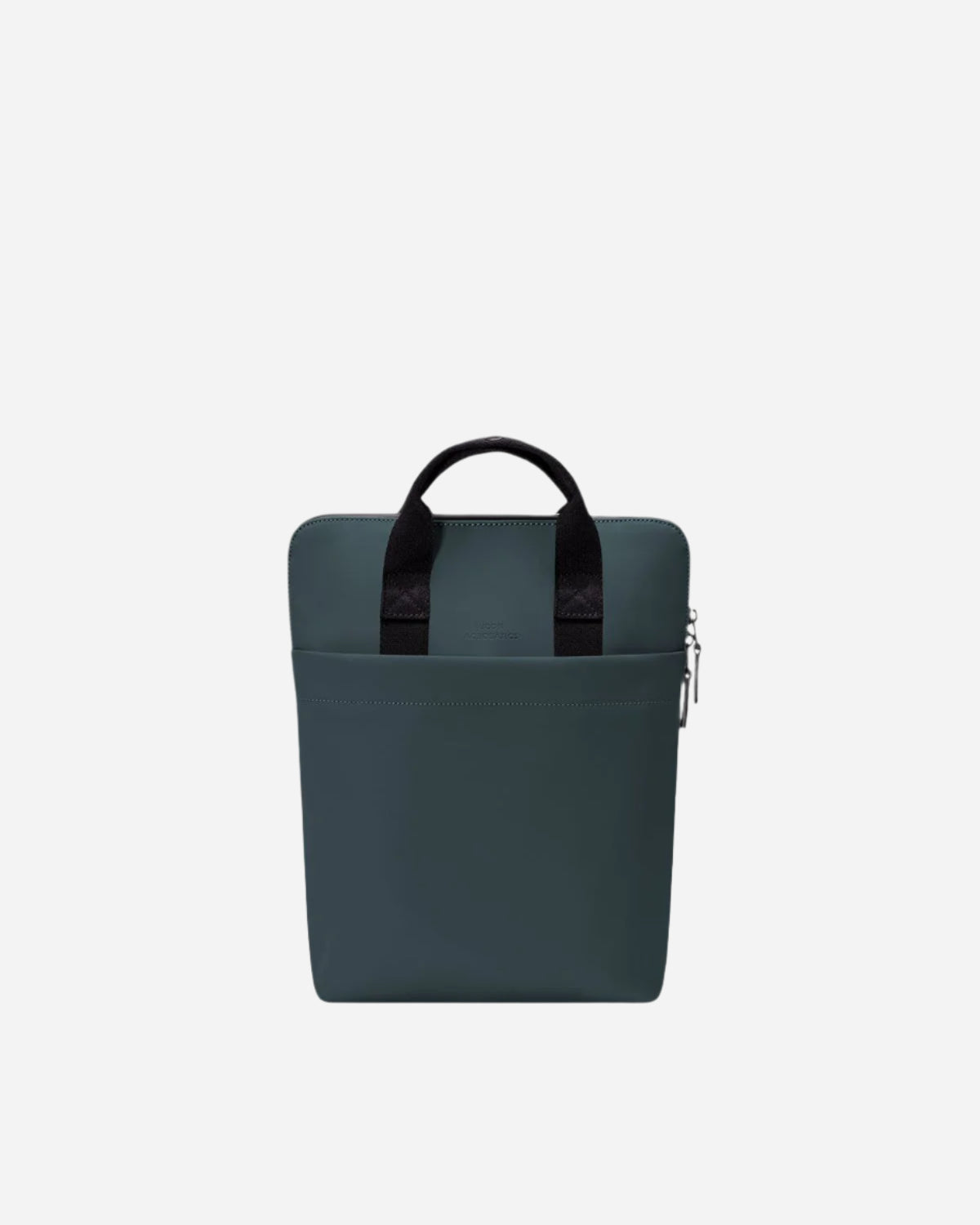 Dark green backpack with black carry handle