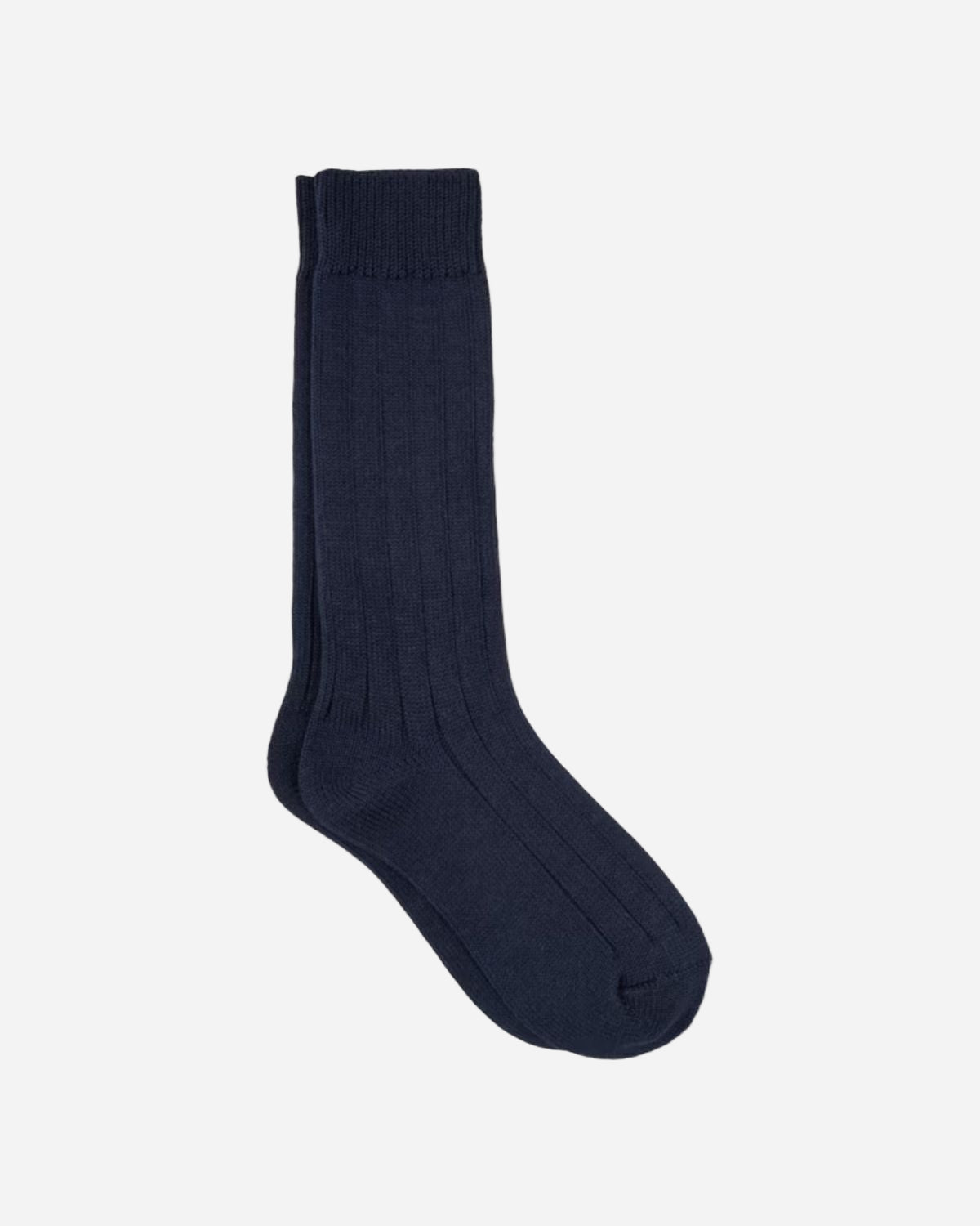 Navy blue sock on a light gray background