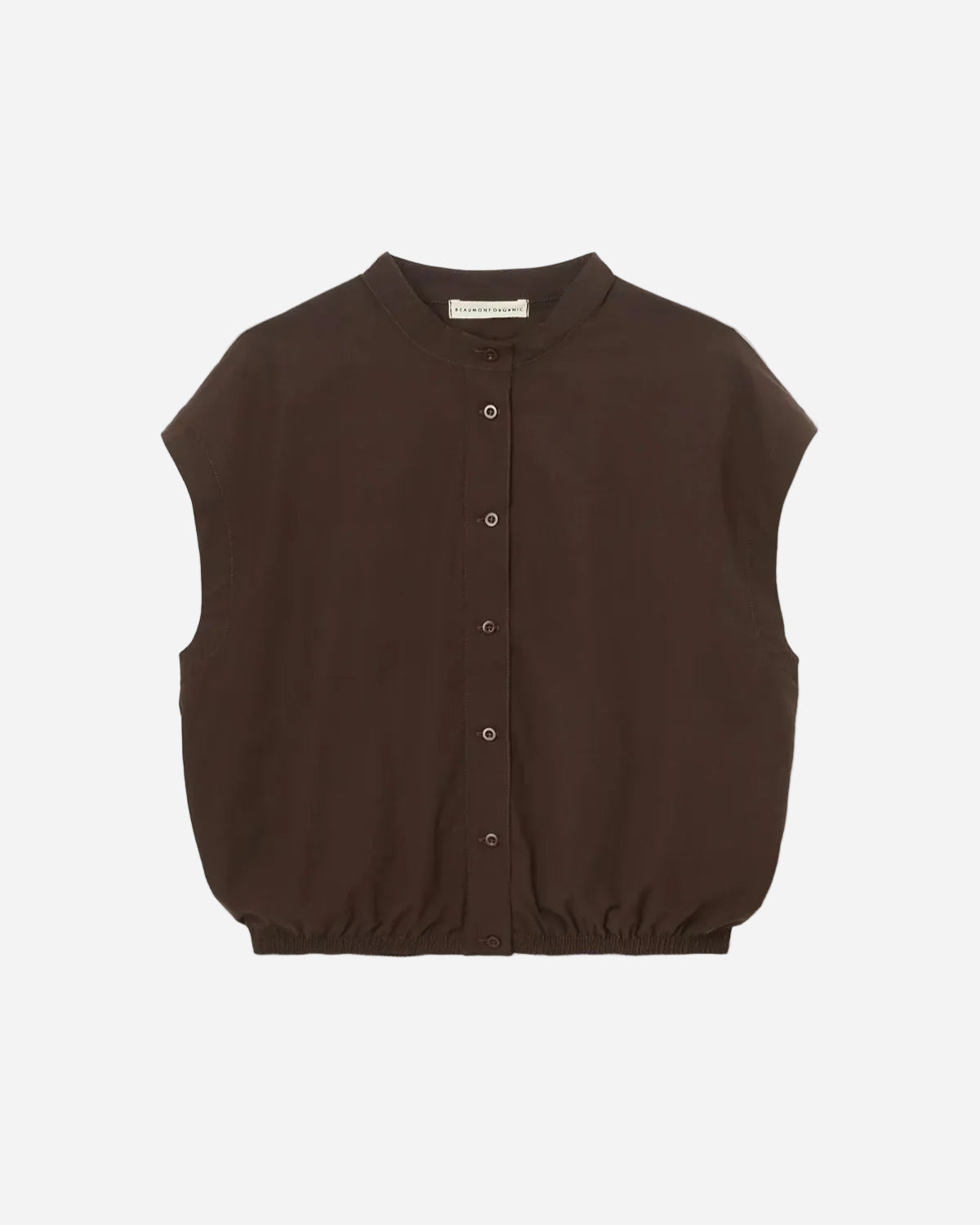 Brown sleeveless shirt on a light gray background