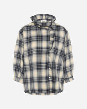 Plaid blouse with frill collar on a white background