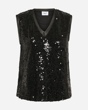 Black sequin vest on a white background