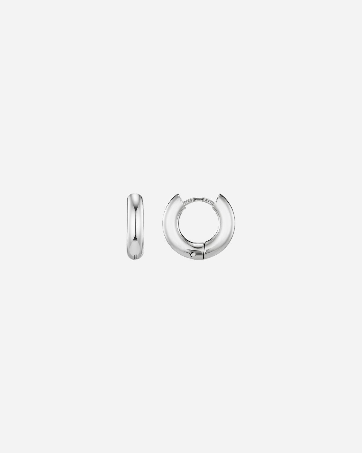 Pair of silver hoop earrings on a white background