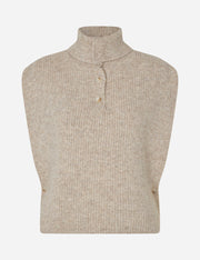 Beige ribbed knit vest on a white background