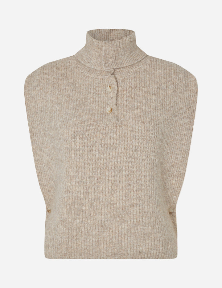 Beige ribbed knit vest on a white background