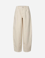 Beige barrel-leg jeans on a white background