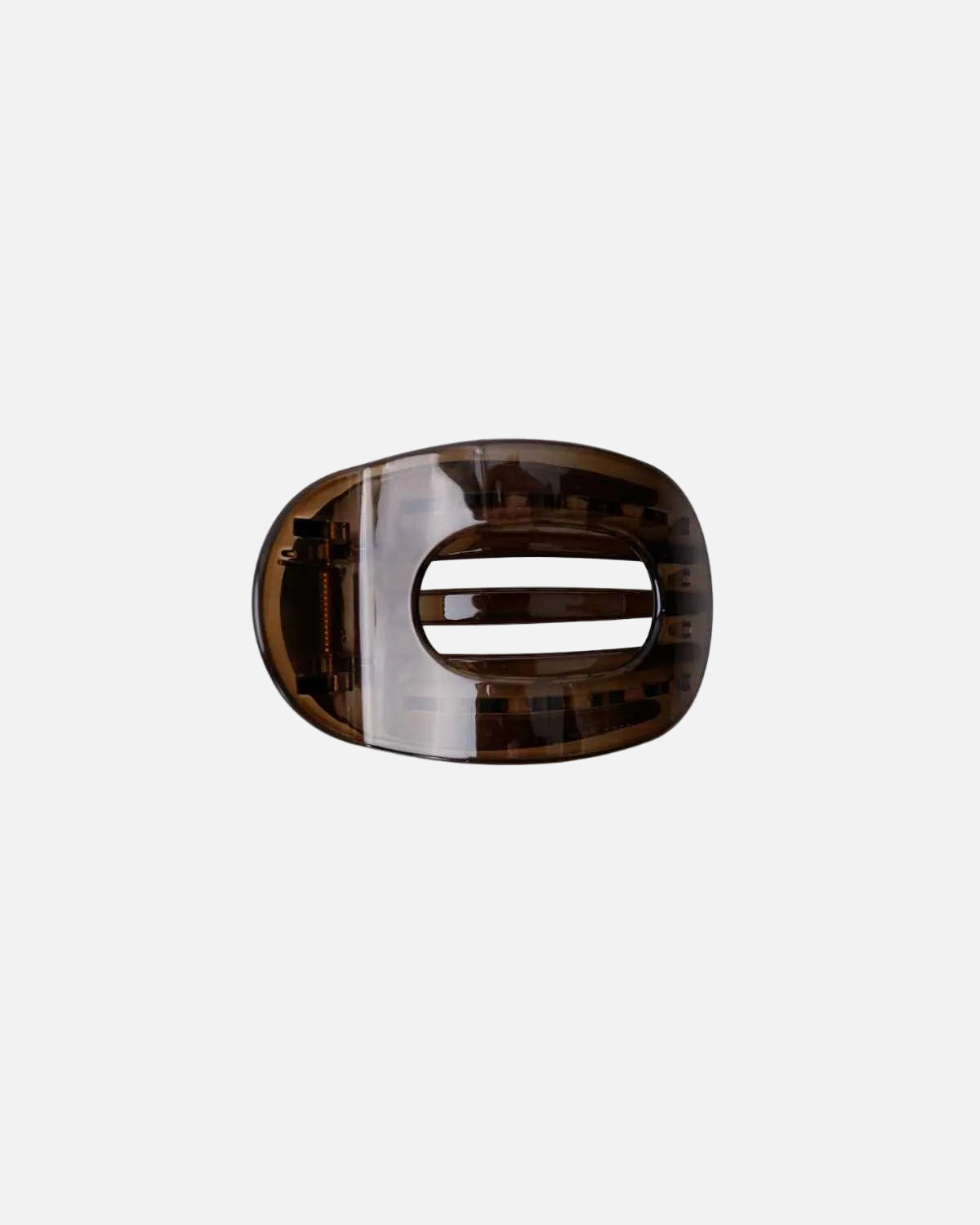 A single dark brown translucent hair claw clip with a glossy finish, shown against a plain white background.