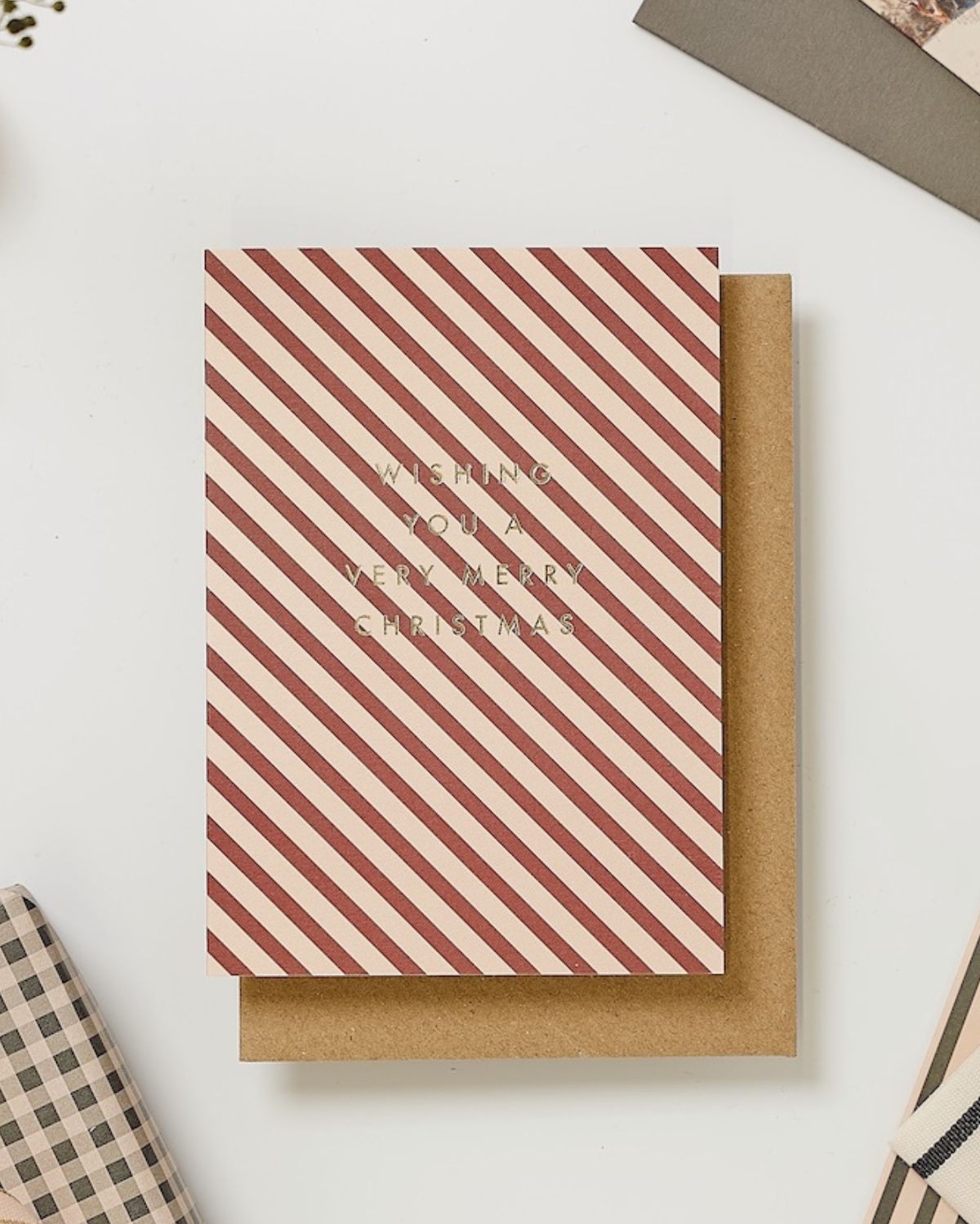 BURGUNDY STRIPE CHRISTMAS CARD