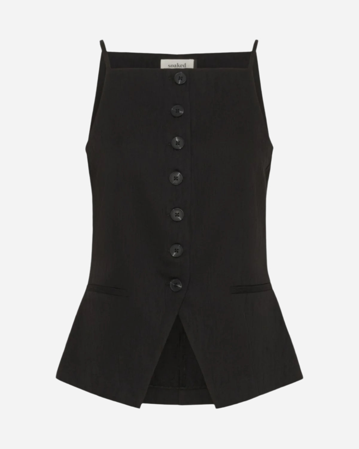 Black tailoirted waistcoat style top with thin straps.