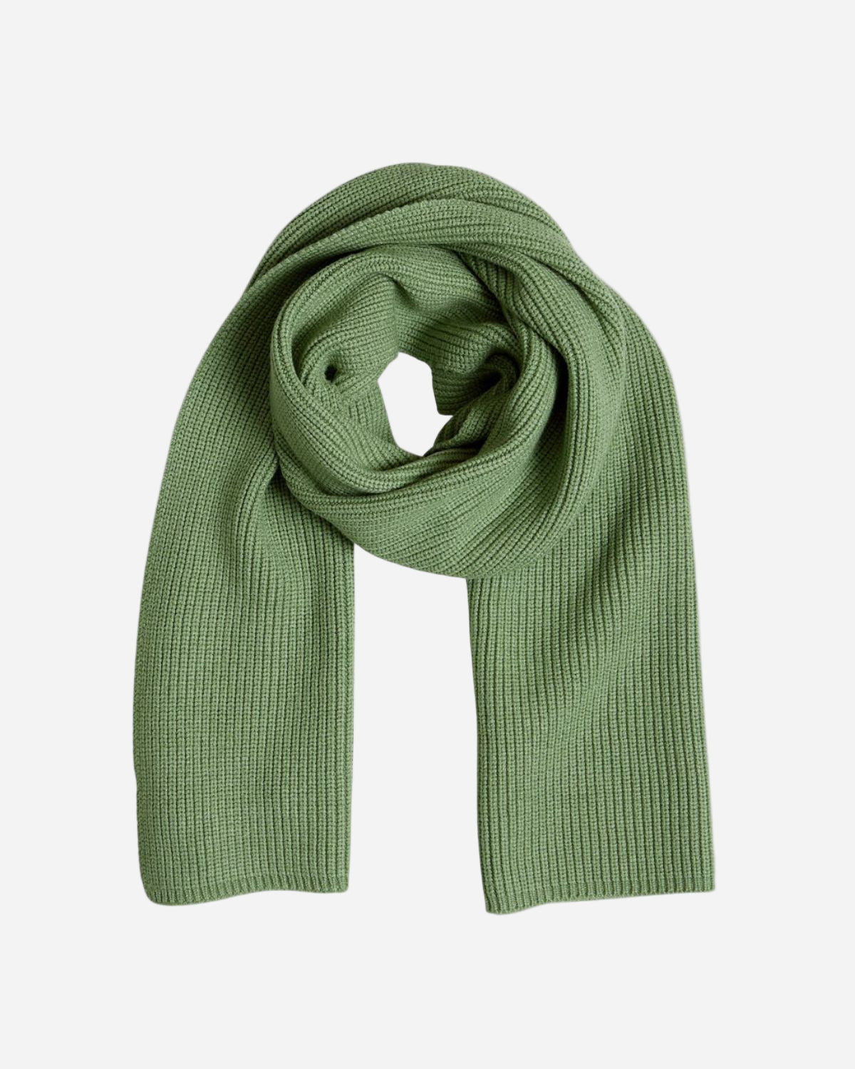 Green knitted scarf on a white background
