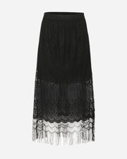 Black lace skirt with fringe on a white background