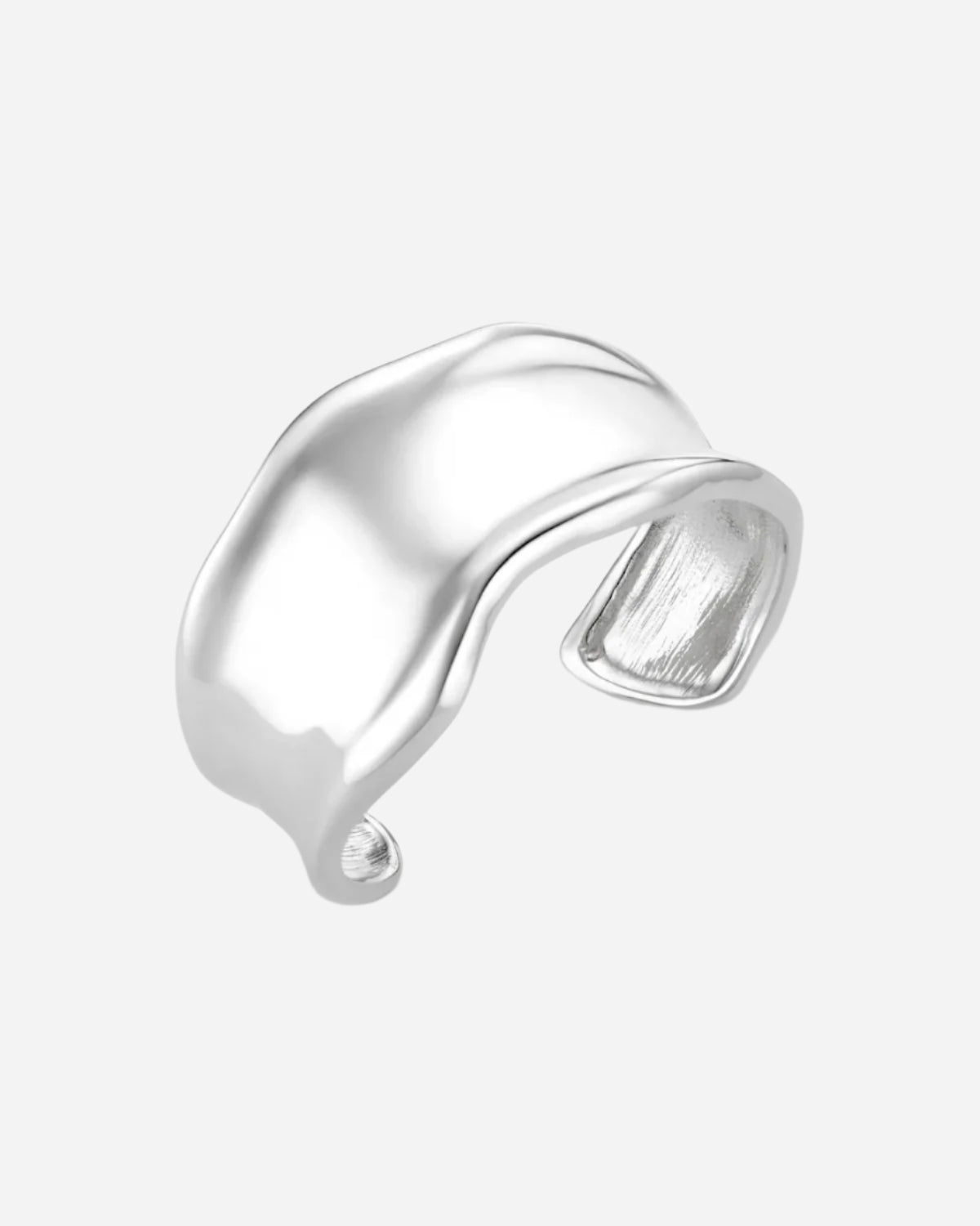 Silver chunky cuff on a white background