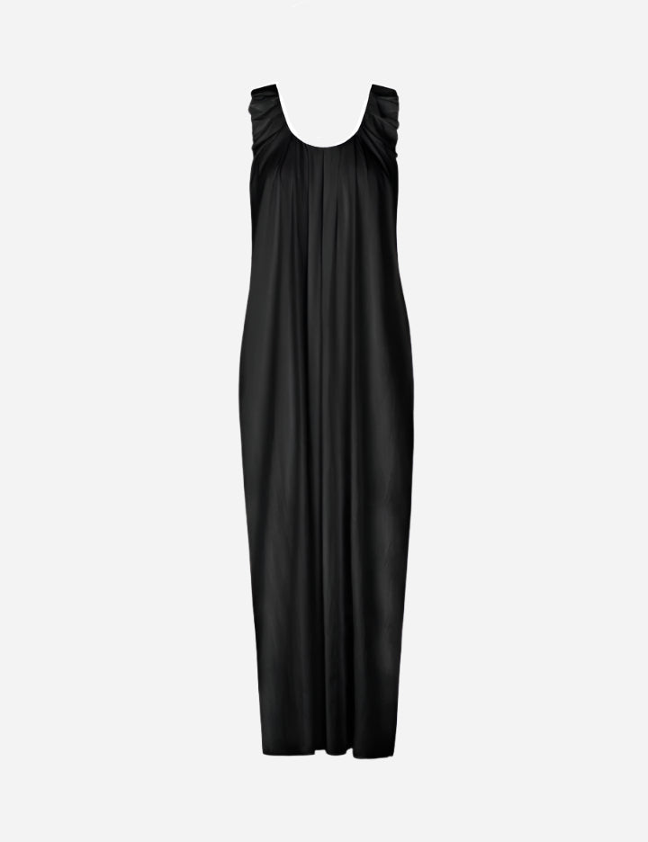 Black dress with ruffled straps on a white background
