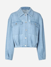 Light blue denim jacket on a white background