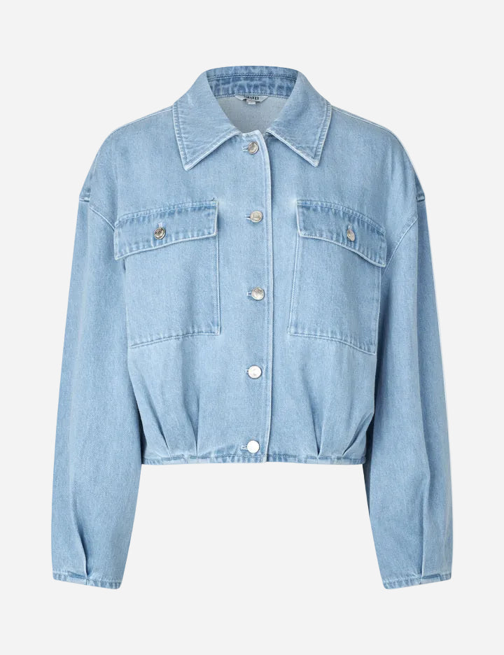 Light blue denim jacket on a white background