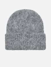 Gray knit beanie on a white background