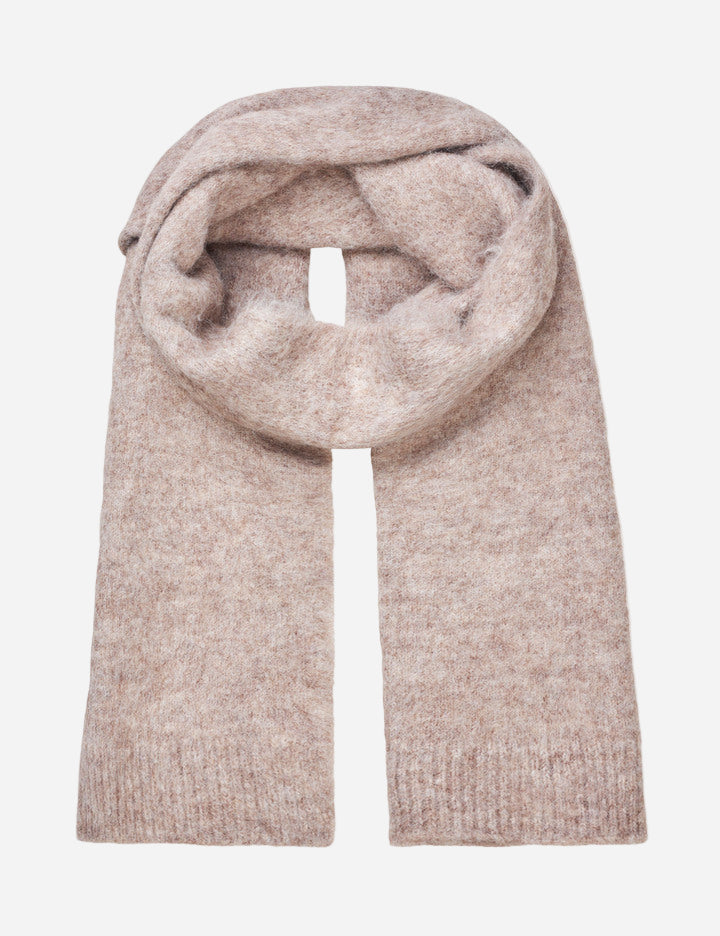 Beige knitted scarf on a white background