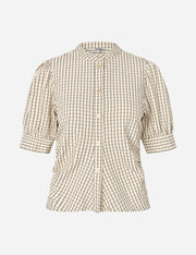 Checkered blouse with short sleeves on a white background