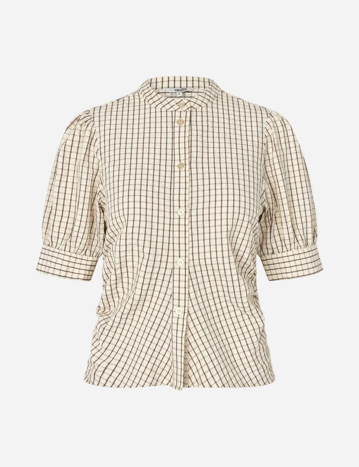 Checkered blouse with short sleeves on a white background