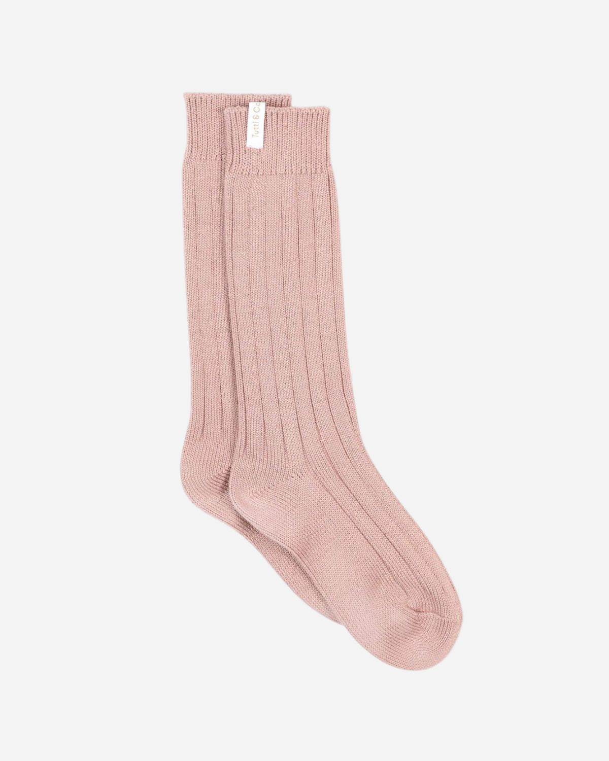 Pair of pink knee-high socks on a white background