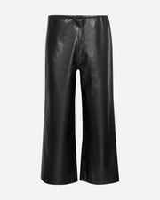 Black faux eather pants on a white background