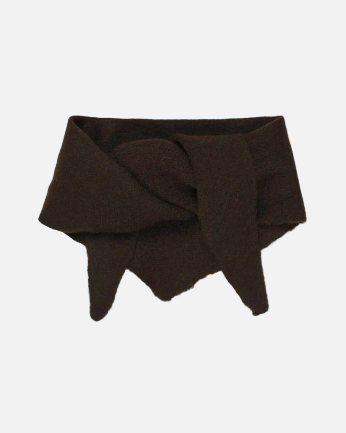 A dark brown triangle scarf , displayed flat against a solid white background.